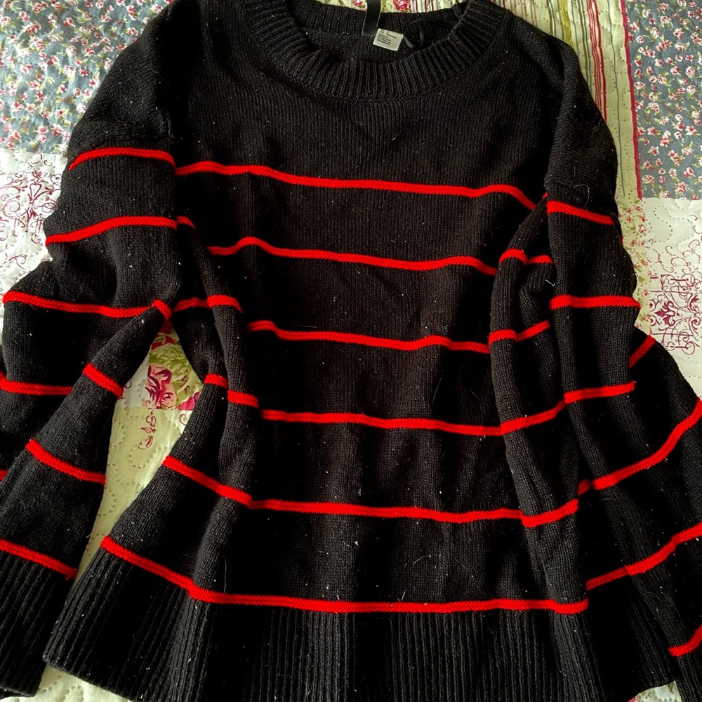 H&M Black Crewneck Sweater with Red Stripes